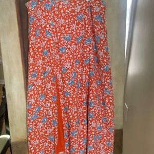 Anthropologie Orange Floral Skirt high side slit